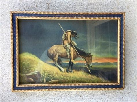 Vintage Framed Print Of End Of The Trail Lone Warrior Native American