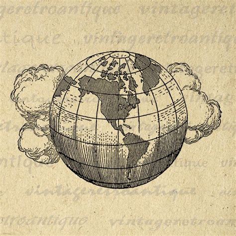 Digital Printable Earth Globe With Clouds Download Planet World Image