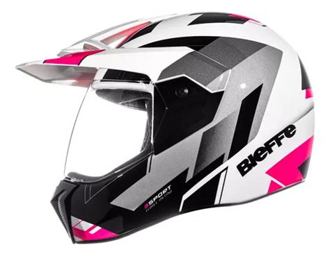 Capacete Para Moto Integral Bieffe Sport Branco E Rosa Brilhante