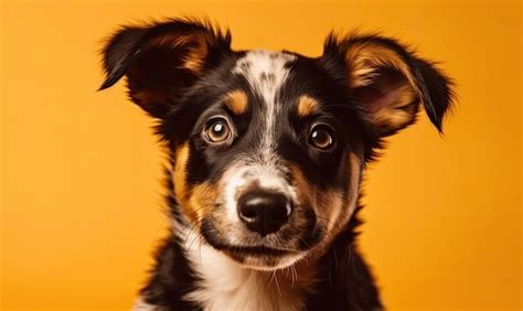 Premium Ai Image Happy Puppy Dog Smiling On Isolated Yellow