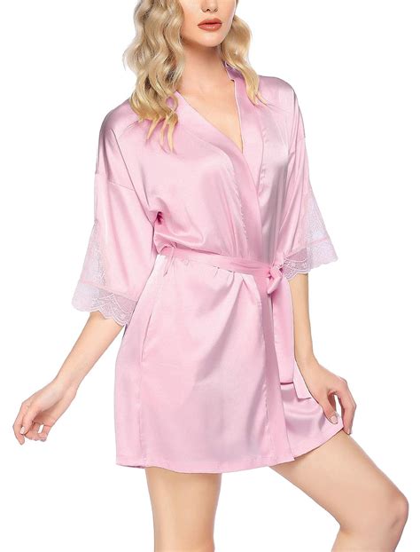 Buy Coshow Women Pink Satin Robe Sexy Silk Night Robes Wedding Bride Bridesmaid Kimono Sleepwear