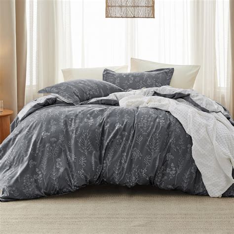 Bedsure King Comforter Set Dark Grey Comforter Cute Floral Bedding Comforter Sets 3 Pieces