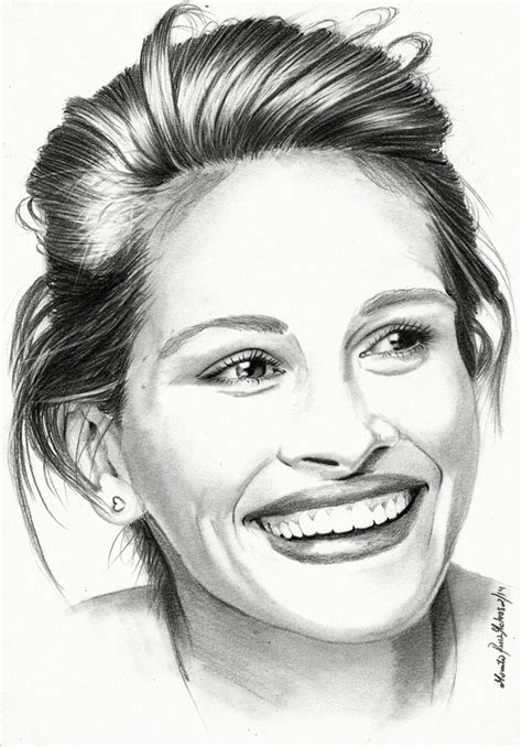 A Pencil Drawing Of A Smiling Woman