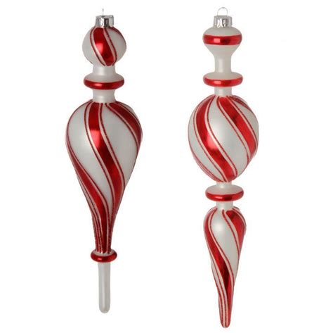 Glass Red And White Finial Raz Christmas Ornaments Set 2 Pmp 3722975