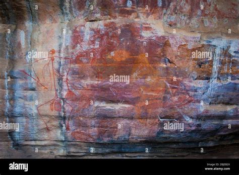 Rock Painting Of Hunters From Aboriginal In Ubirr Kakadu National Park