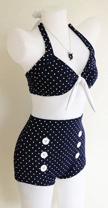 Vtg Bettie Women Swimwear In Navy Blue Polka Dot Retro Vintage Sailor