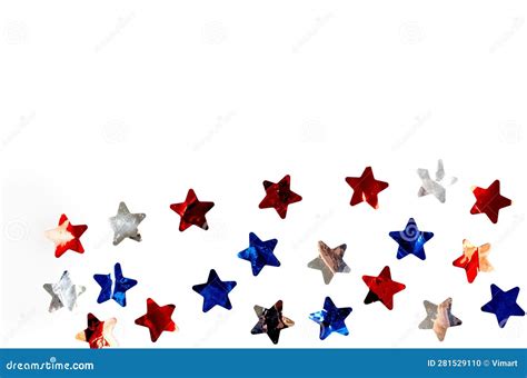 Red White And Blue Star Shaped Confetti On White Background Stock