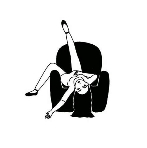 a black and white drawing of a woman laying on a chair with her legs up