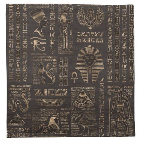 Egyptian Hieroglyphs And Deities Gold On Wood Cloth Napkin Egyptian Hieroglyphics