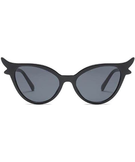 Women Vintage Retro Cat Eye Sunglasses Resin Frame Oval Lens Mod Style Bright Black