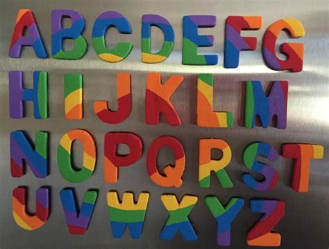 Magnetic Wood Alphabet Letters A Z Rainbow Red Orange