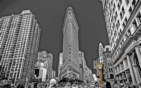 Download Wallpapers Flatiron Building New York City 4k Vector Art