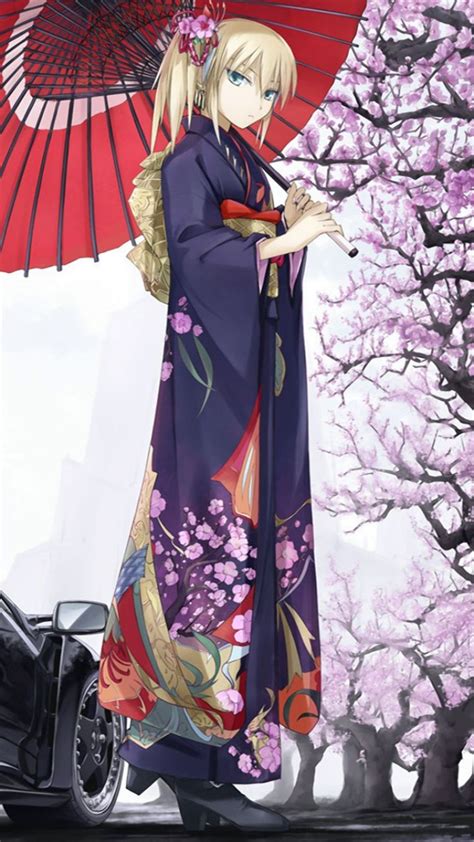 Girl Umbrella Kimono Sakura Car Classic Spring Style
