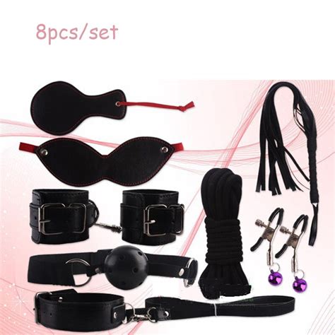 8pcsset Leather Bdsm Bondage Bdsm Toys Include Handcuffs Collar Whips
