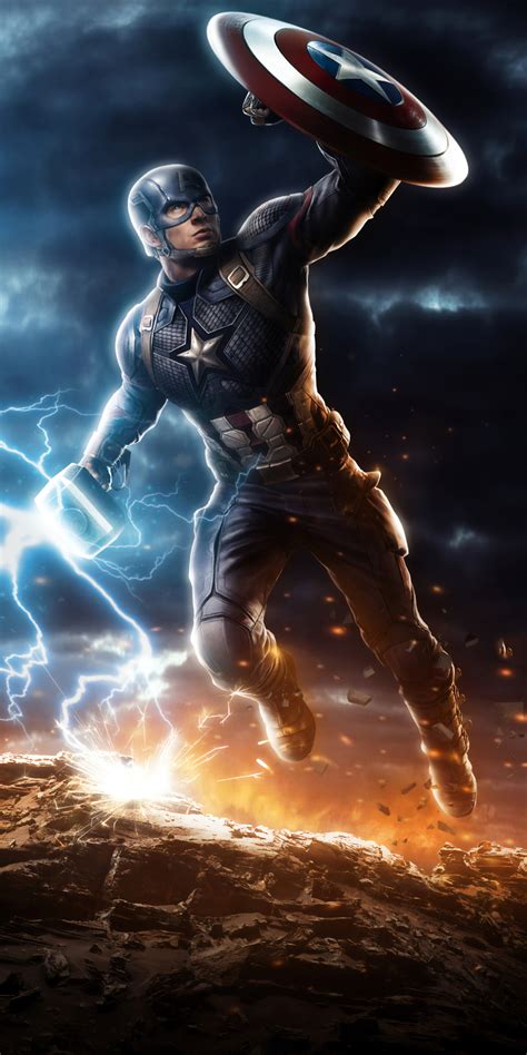 1080x2160 Captain America Mjolnir Avengers Endgame 4k Art One Plus 5t