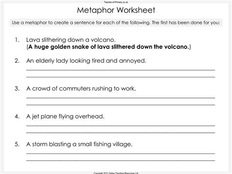 The Lady Of Shalott Lesson 7 Metaphor Worksheet English Year 5