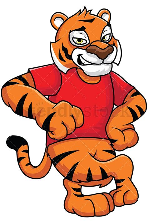 Bengal Tiger Mascot Leaning On Something Vector Cartoon Clipart