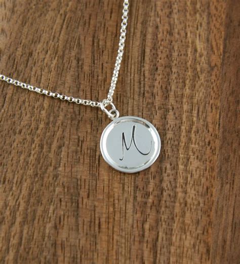 Sterling Silver Initial Pendant Necklace Hand Stamped Round Etsy