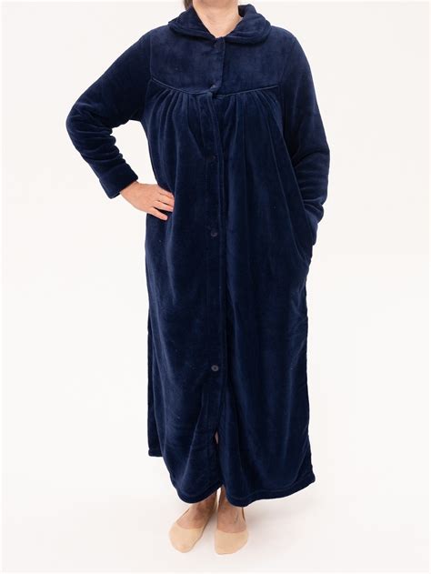 Ladies Givoni Navy Blue Long Luxury Button Dressing Gown Robe Gl40