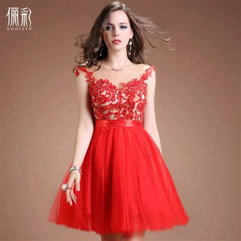 2015 Beautiful Ball Gown High Quality Chiffon Dress V Neck Red Knee