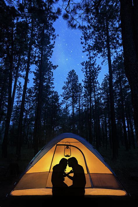 Silhouette Couple Camping Under Stars In Tent Photograph By Susan Schmitz