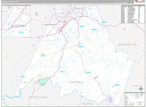 Campbell County, VA Wall Map Premium Style by MarketMAPS - MapSales