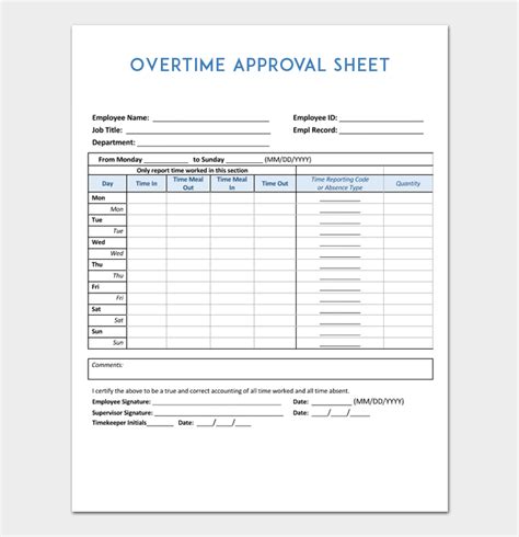 Overtime Sheet Template 5 For Word Excel And Pdf Format