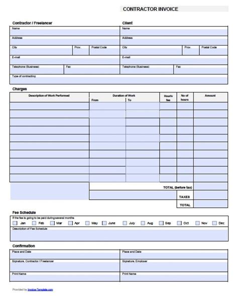 Free Contractor Invoice Template Excel Pdf Word Doc Example For Contractors Invoices Free