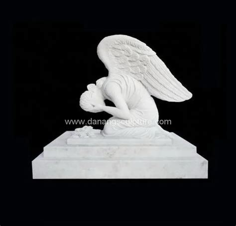 Hand Carved Natural White Marble Weeping Angel Headstone Tombstone