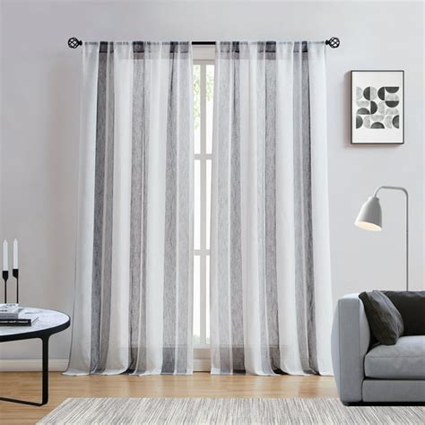 Uptown Home 40wx84l Rustic Sheer Curtains Linen Vertical Striped