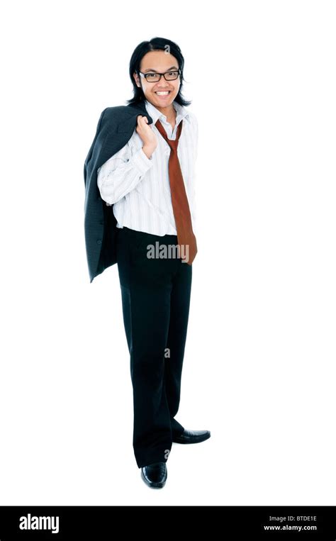 Young Businessman Smiling With His Jacket Over Shoulder Stock Photo Alamy