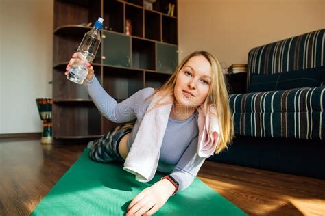 Young Woman Drinking Water After Exercise Smiling Attractive Fitness