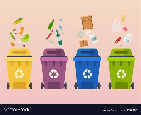 Recycle Garbage Bins Waste Types Segregation Vector Image