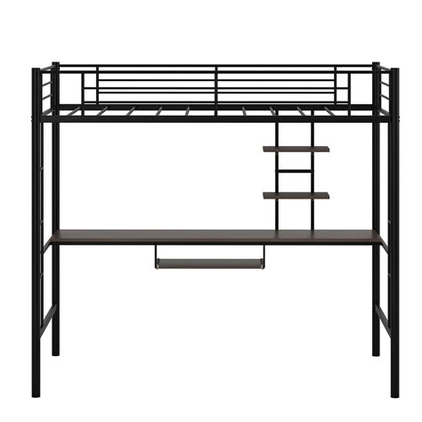 Large Twin Adult Metal Loft Bed Frame With Storage And Desk Zincera