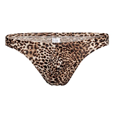 Mens Leopard Print Underwear Low Rise Briefs G String Thong Bulge Pouch