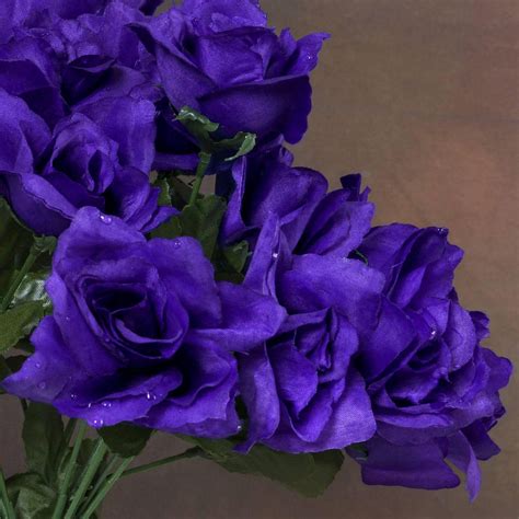 12 bushes 84 pcs purple artificial silk rose flowers with green leaves tableclothsfactory