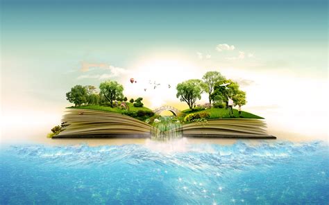 Manipulation Landscapes Islands Books Nature Trees Forest Jungle Birds Waterfall Ocean