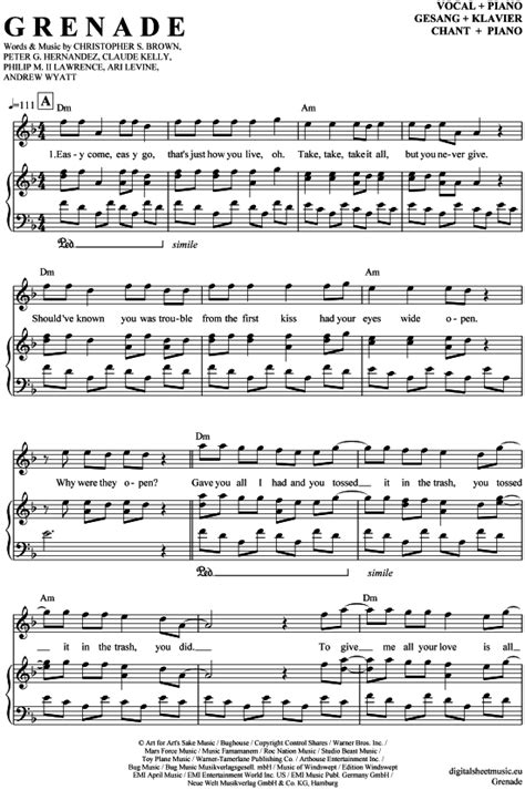 Kann ich klaviernoten kostenlos und legal aus dem internet herunterladen? Grenade (Klavier + Gesang) Bruno Mars PDF Noten