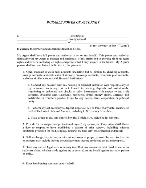 Free Blank Printable Durable Power Of Attorney Forms