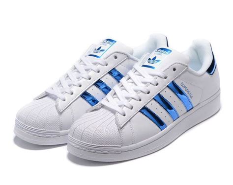 Adidas Superstar White Royal Blue Stripes Women Sizes 6 11 Adidas