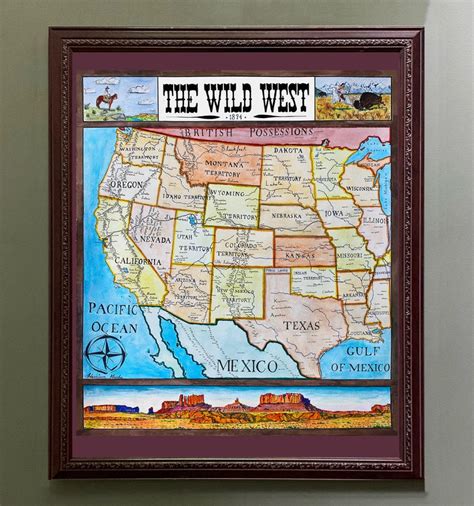 Wild West Map Historical Western States American Frontier 1874 Etsy