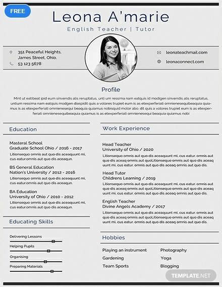 Download free cv resume 2020, 2021 samples file doc docx format or use builder creator maker. Free English Teacher CV | Teacher resume template, Teaching resume