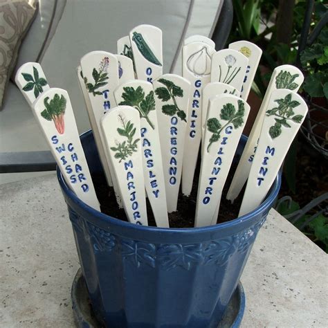 Ceramic Garden Markers Vegetables And Herbs Set Of Three Etsy
