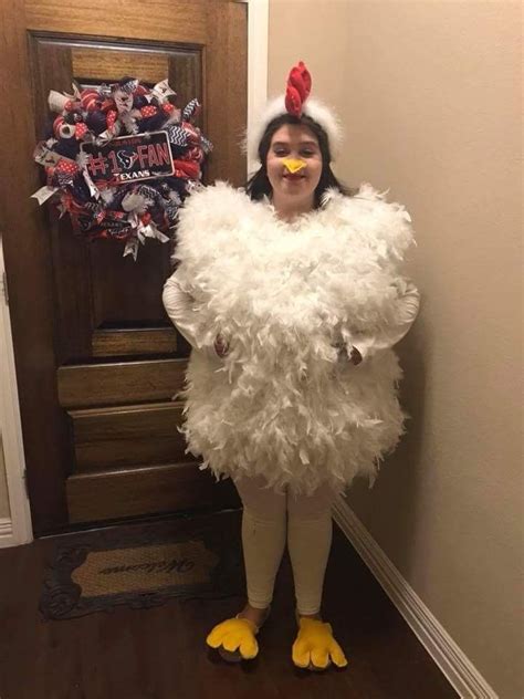 Emilys Diy Chicken Costume She Made It Herself 😊🐔 ️👻 In 2022 Chicken Costumes Halloween