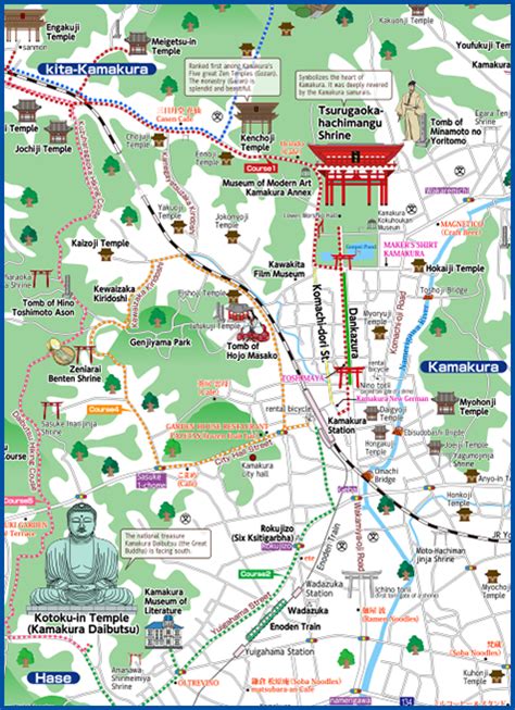 35° 18' 32 north, 139° 33' 1 east. KAMAKURA Tourist Map in English｜MAP&NEWS