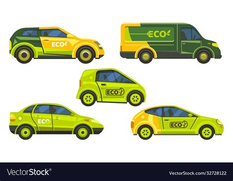Eco Friendly Cars Or Electric Vehicles Icons Vector Image