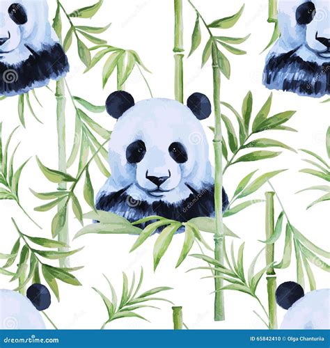 Panda Teste Padrão Sem Emenda De Bambu Isolado Aquarela Tropical