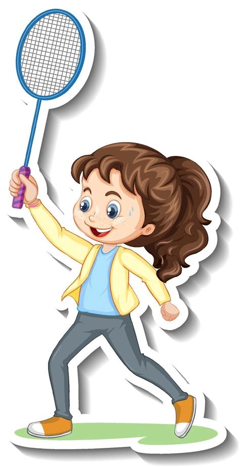 Cartoon Character Sticker With A Girl Playing Badminton 3244392 Vector