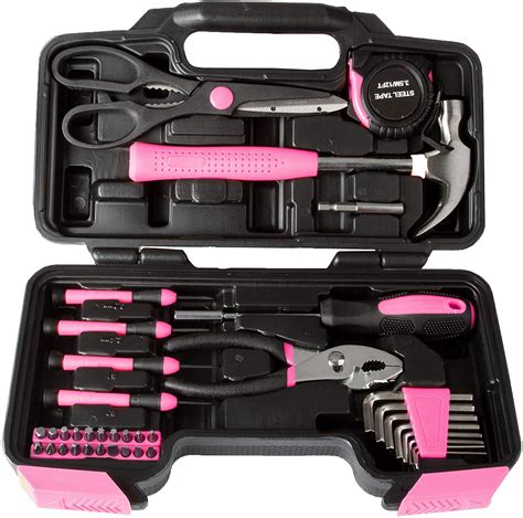 39 Piece Tool Box Kit Pink Small Basic Home Tool Set Great For