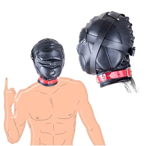 Pu Leather Full Hood Mask Fetish Full Enclosed Head Harness Headgear